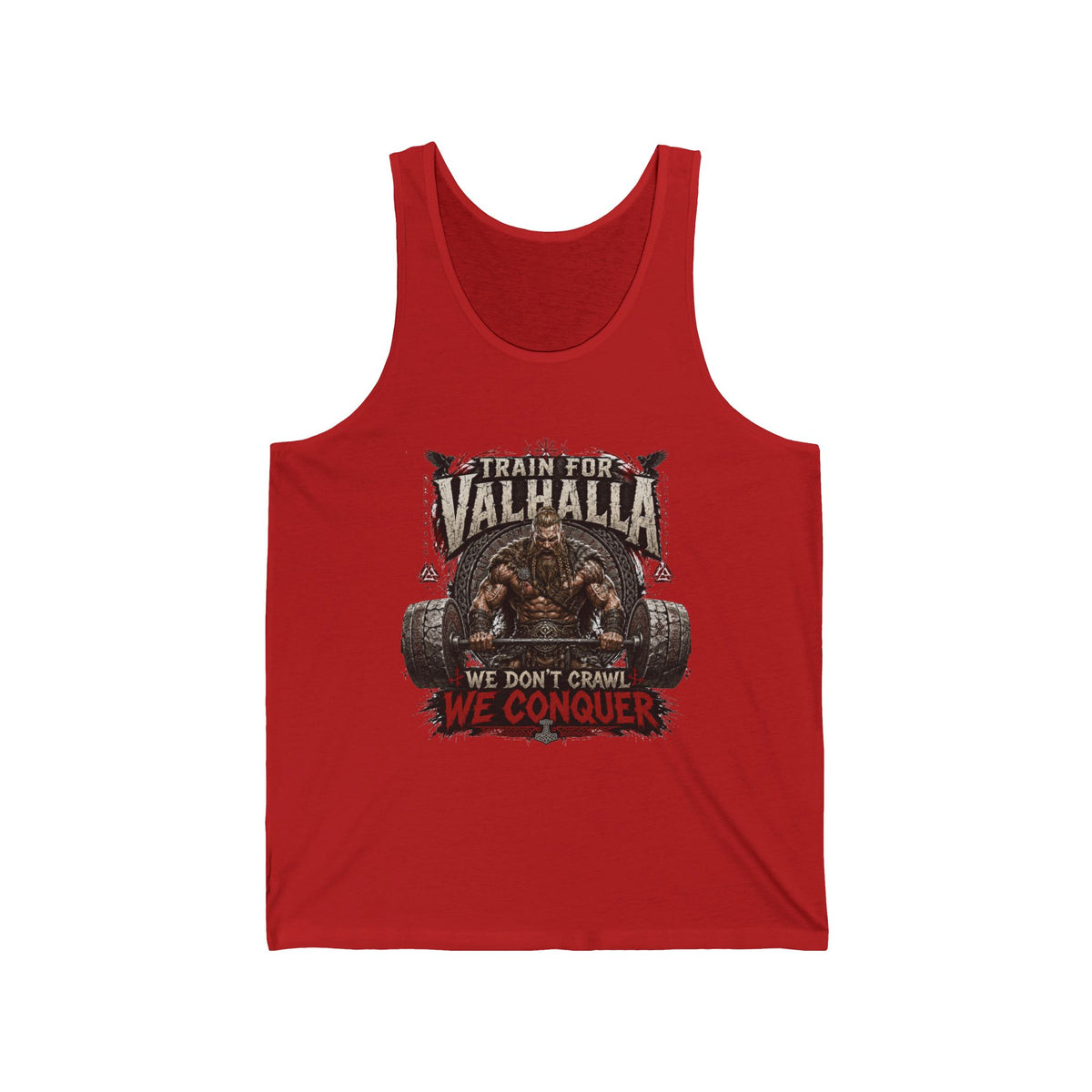 Valhalla Training Tank - "Train for Valhalla: We Don't Crawl, We Conquer" Gym Tank Top