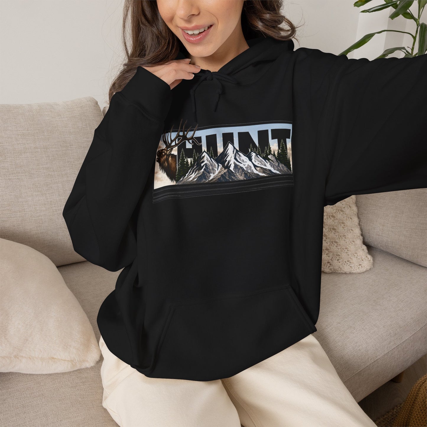 Hunt Elk Mountain Hoodie — Outdoor Hunting Graphic Sweatshirt