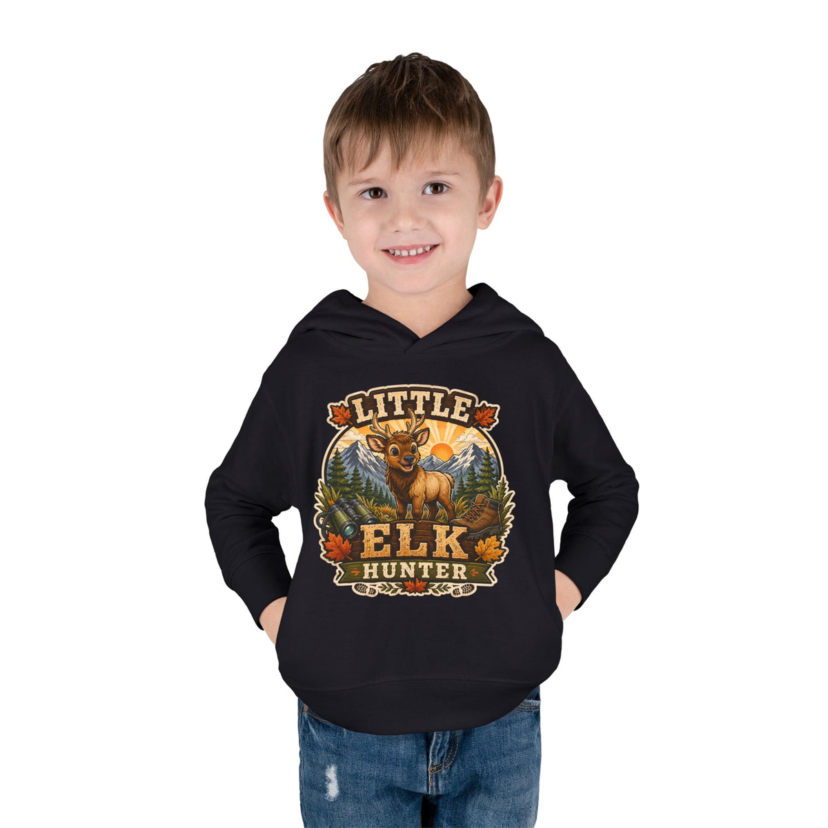 Toddler Hoodie – "Little Elk Hunter" Cute Woodland Animal Pullover for Kids