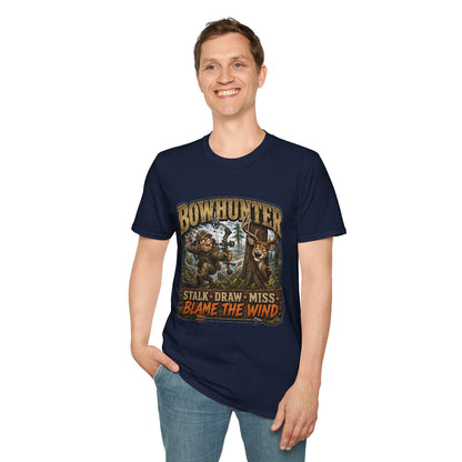 Bowhunter T-Shirt — "Stalk • Draw • Miss • Blame The Wind" Hunting Graphic Tee
