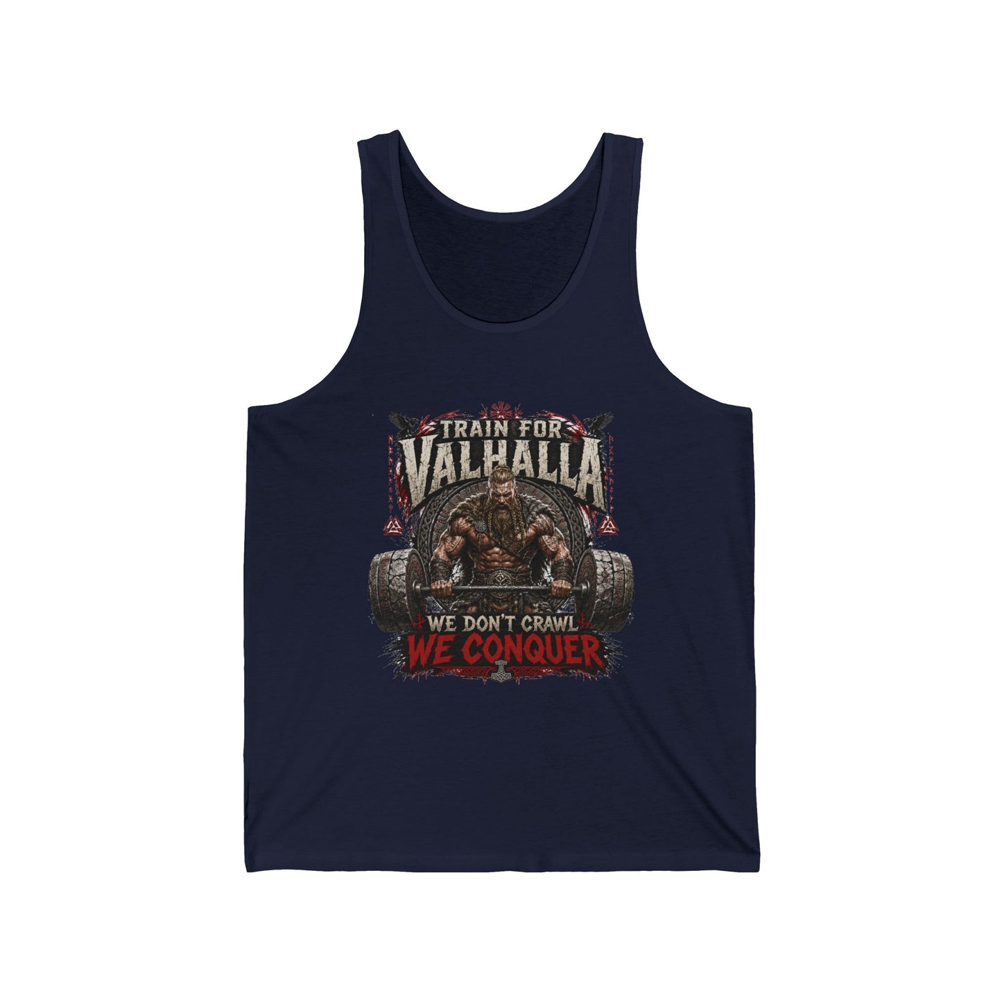Valhalla Training Tank - "Train for Valhalla: We Don't Crawl, We Conquer" Gym Tank Top