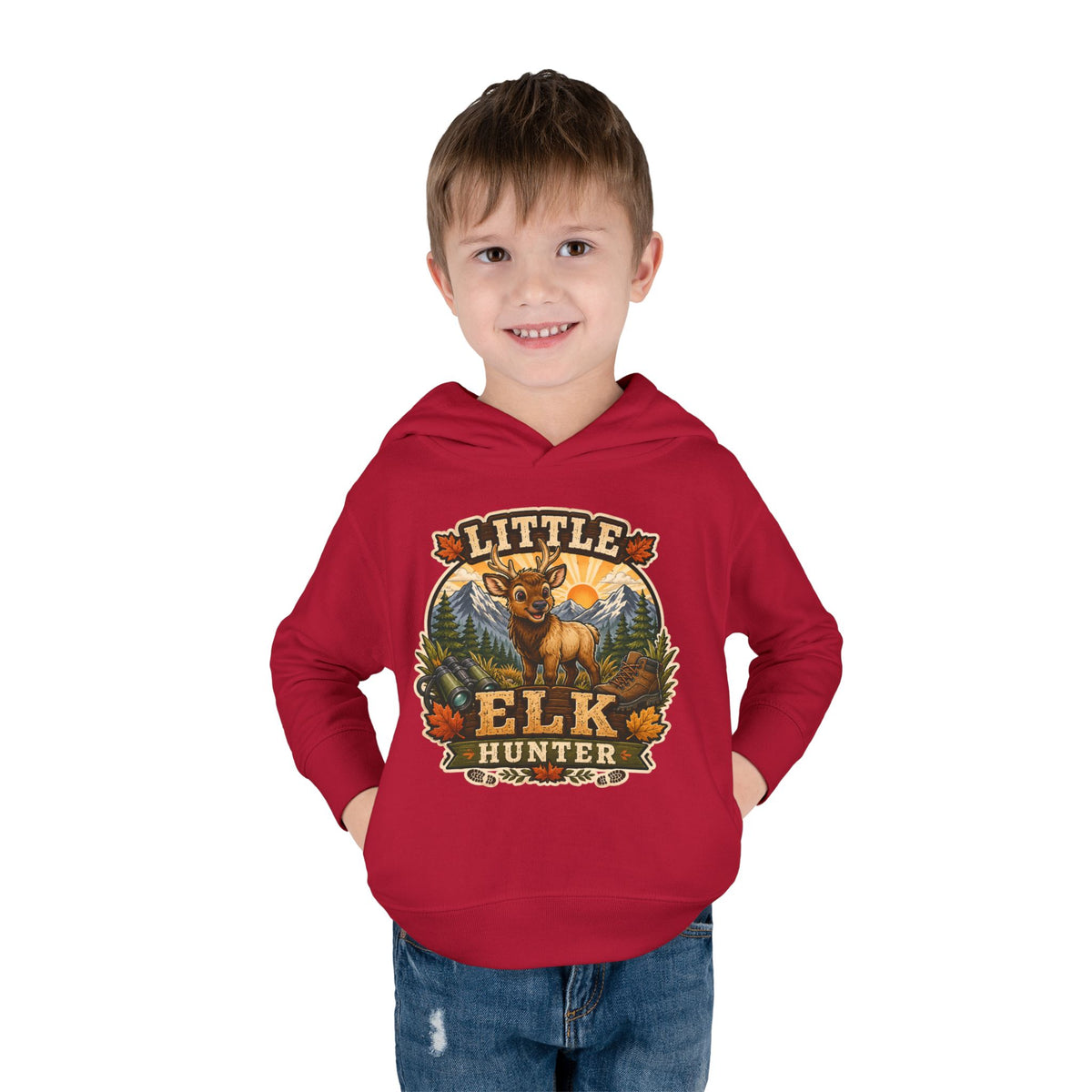 Toddler Hoodie – "Little Elk Hunter" Cute Woodland Animal Pullover for Kids