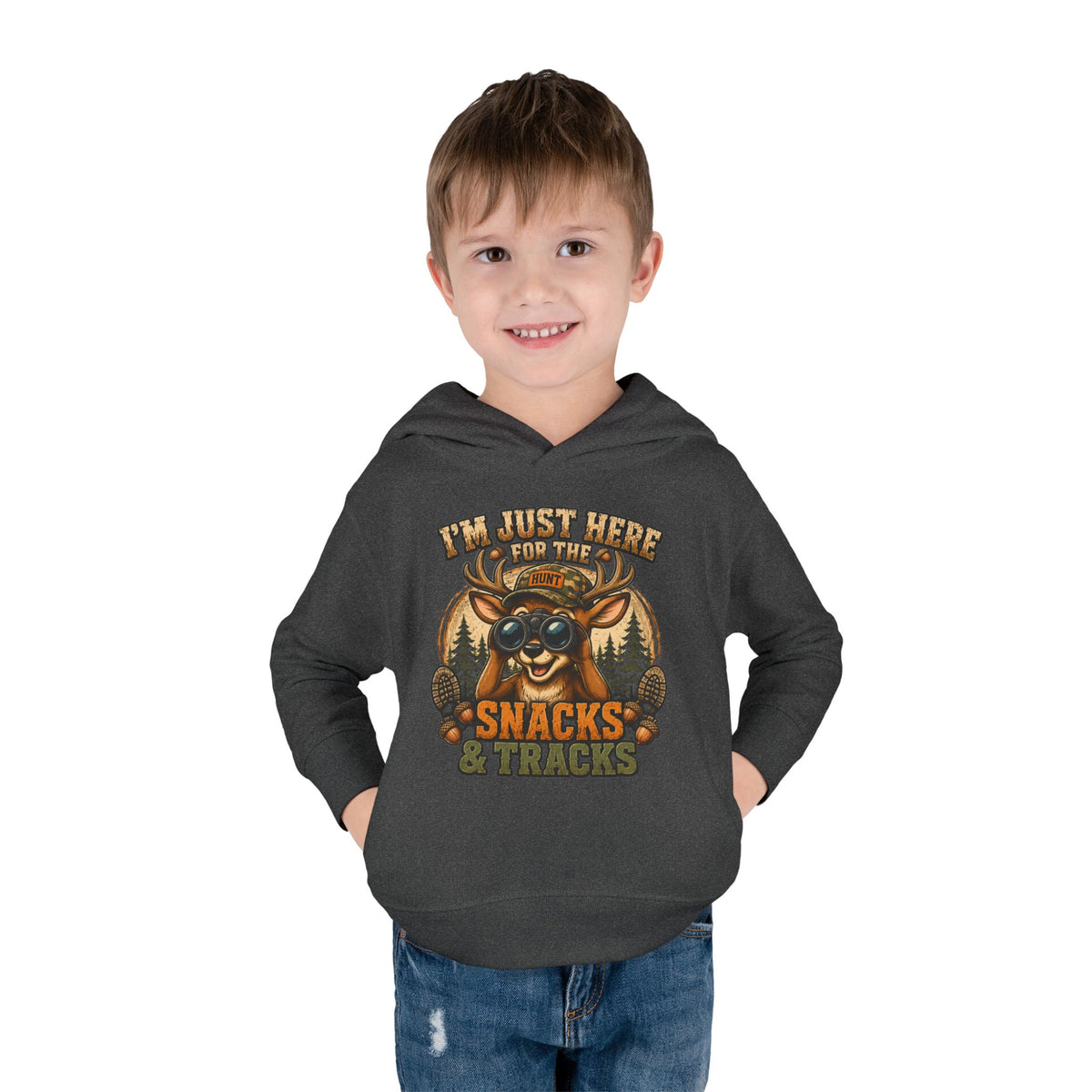 Toddler Hoodie — "I'm Just Here for the Snacks & Tracks" Cute Deer Pullover