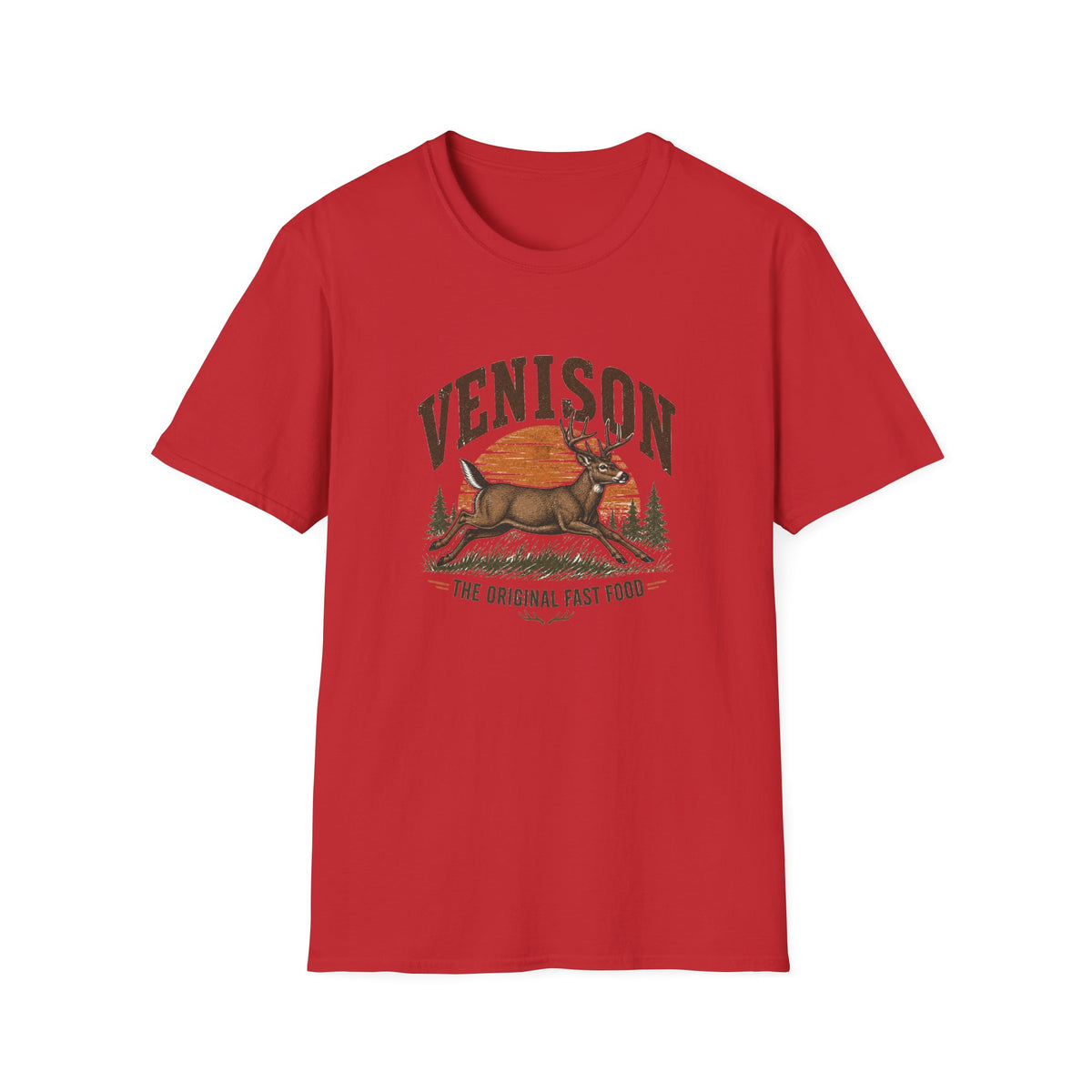 Venison Deer T‑Shirt — Retro Hunting Vintage Sunset Graphic Tee