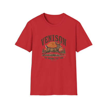 Venison Deer T‑Shirt — Retro Hunting Vintage Sunset Graphic Tee