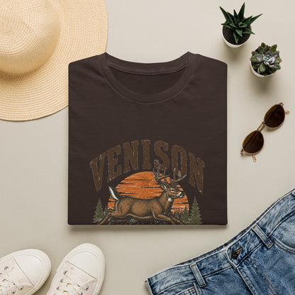 Venison Deer T‑Shirt — Retro Hunting Vintage Sunset Graphic Tee