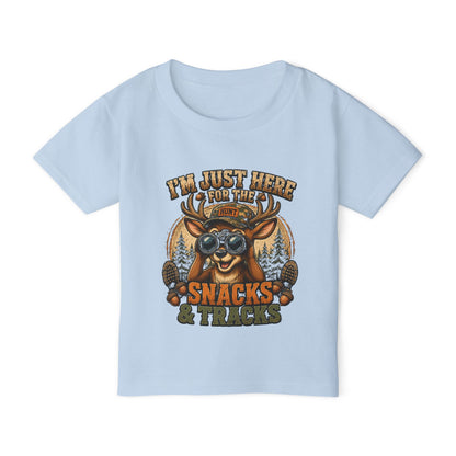 Toddler T-Shirt — "I'm Just Here for the Snacks & Tracks" Cute Deer Camping Shirt