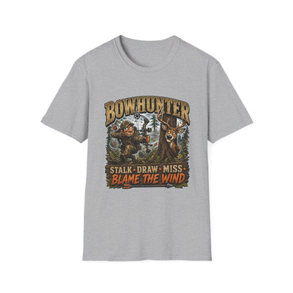 Bowhunter T-Shirt — "Stalk • Draw • Miss • Blame The Wind" Hunting Graphic Tee