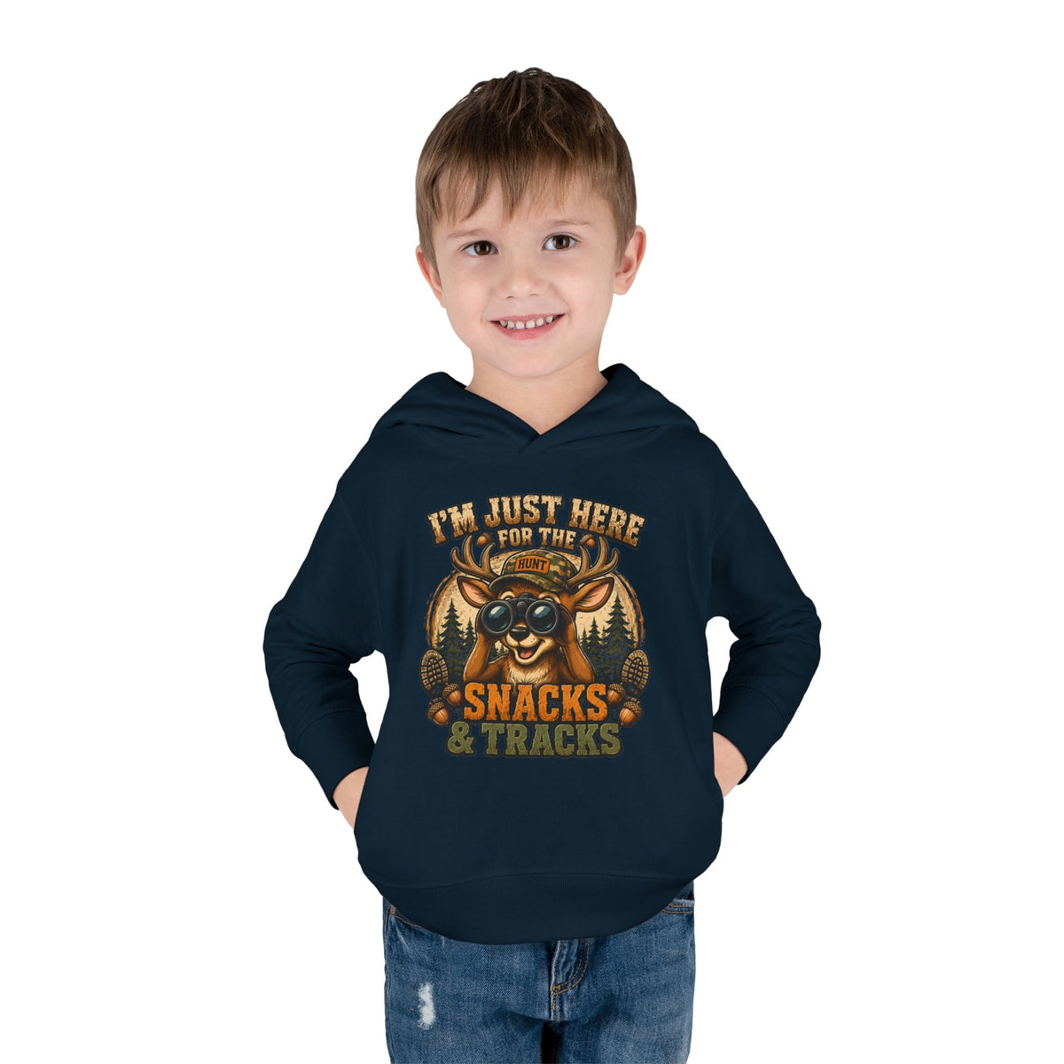 Toddler Hoodie — "I'm Just Here for the Snacks & Tracks" Cute Deer Pullover