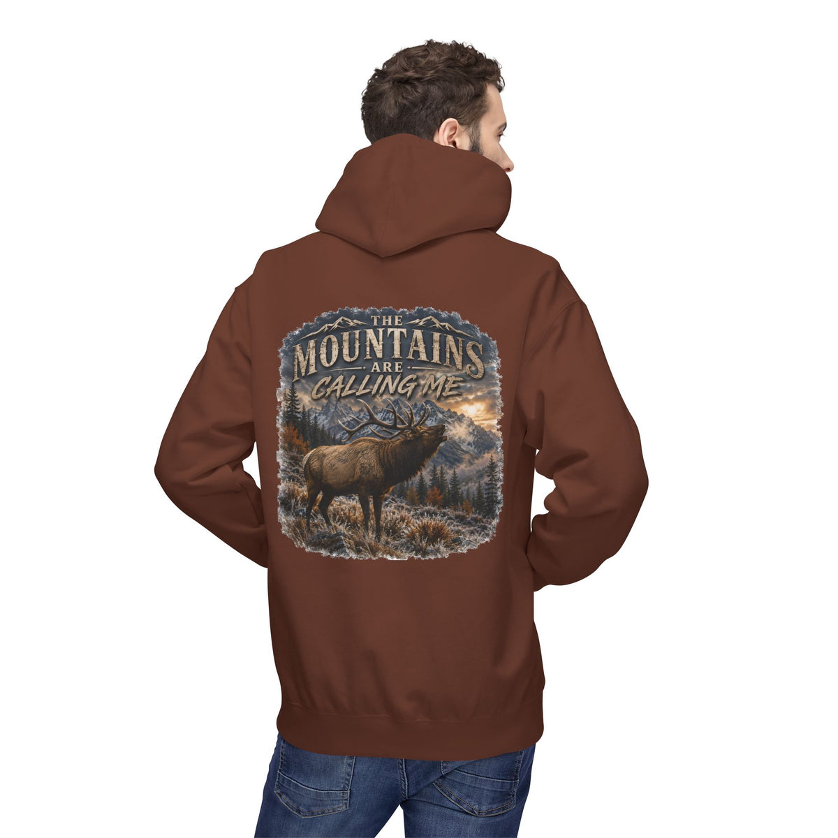 Mountain Calling Hoodie — 'Mountains Are Calling Me' Elk Graphic