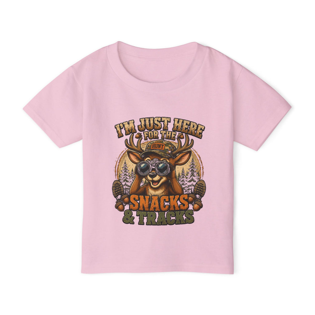 Toddler T-Shirt — "I'm Just Here for the Snacks & Tracks" Cute Deer Camping Shirt