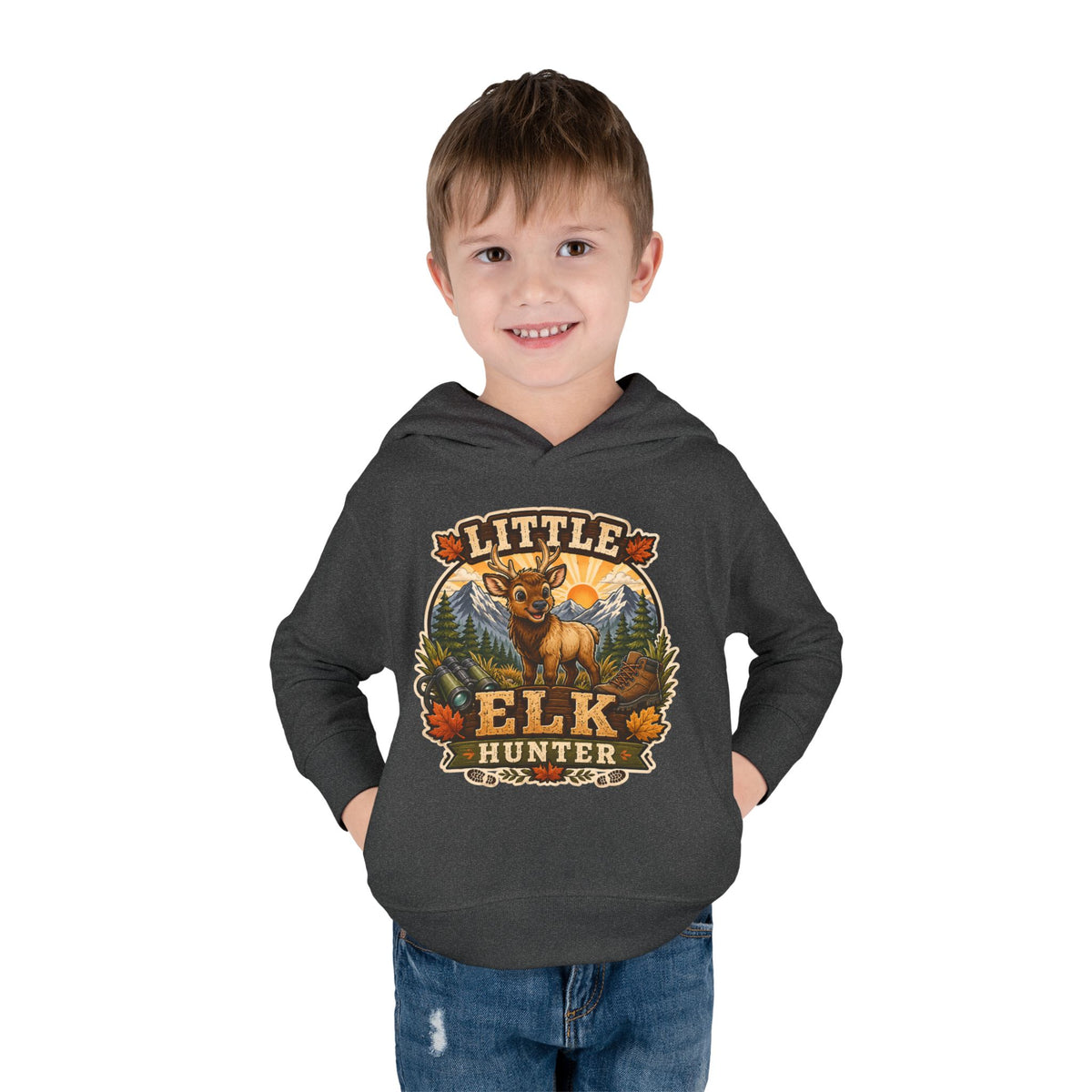 Toddler Hoodie – "Little Elk Hunter" Cute Woodland Animal Pullover for Kids