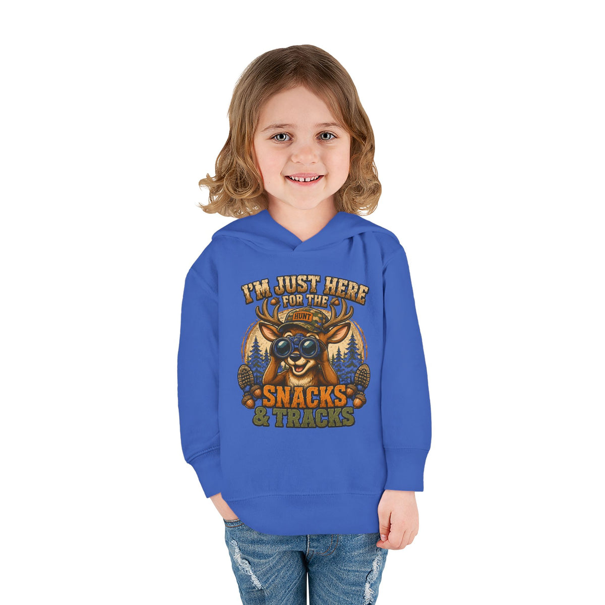 Toddler Hoodie — "I'm Just Here for the Snacks & Tracks" Cute Deer Pullover
