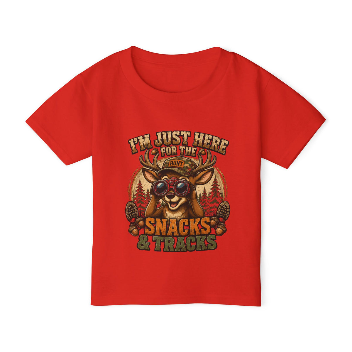 Toddler T-Shirt — "I'm Just Here for the Snacks & Tracks" Cute Deer Camping Shirt
