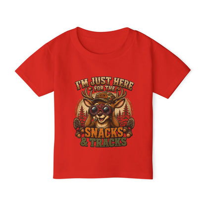 Toddler T-Shirt — "I'm Just Here for the Snacks & Tracks" Cute Deer Camping Shirt