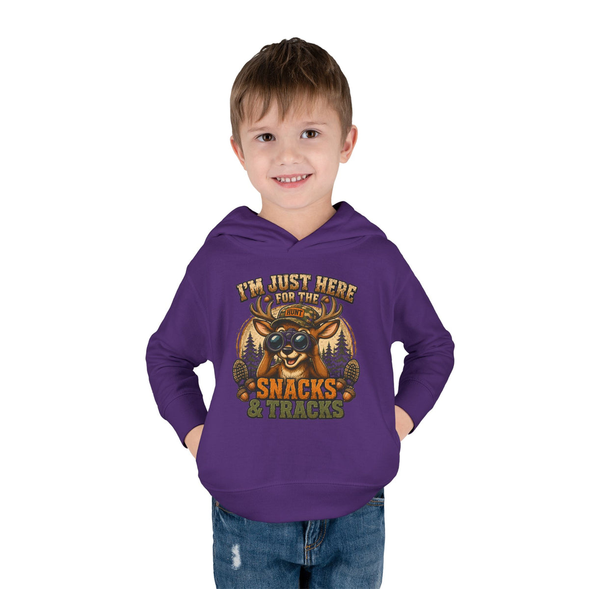 Toddler Hoodie — "I'm Just Here for the Snacks & Tracks" Cute Deer Pullover