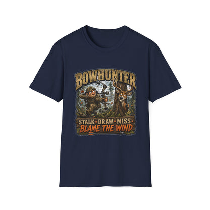 Bowhunter T-Shirt — "Stalk • Draw • Miss • Blame The Wind" Hunting Graphic Tee