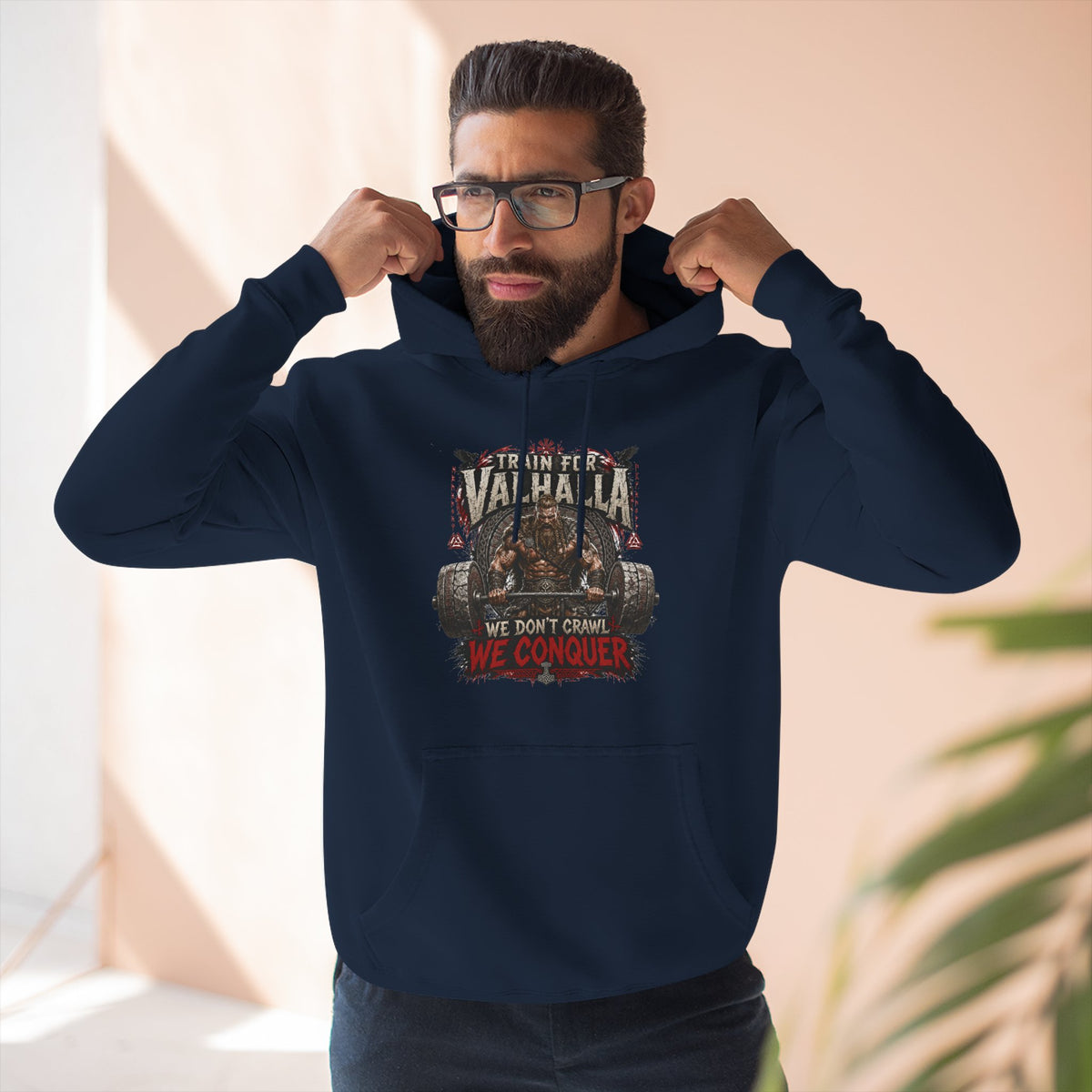 Valhalla don't crawl conquer , Three-Panel Fleece Hoodie | We Don't Pray We Conquer