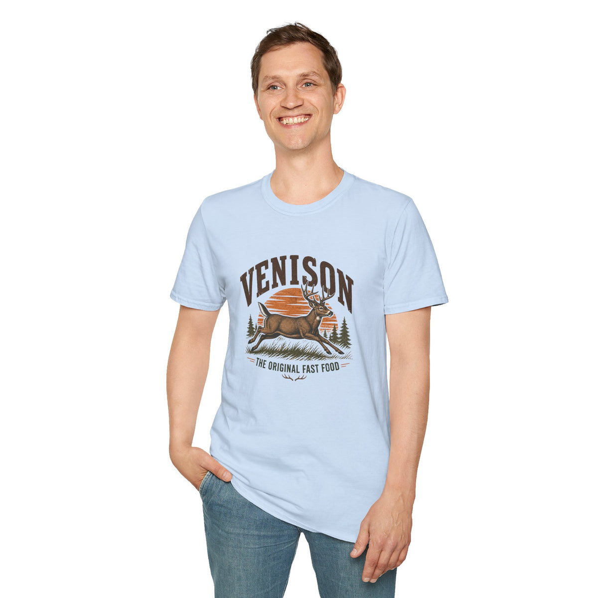 Venison Deer T‑Shirt — Retro Hunting Vintage Sunset Graphic Tee