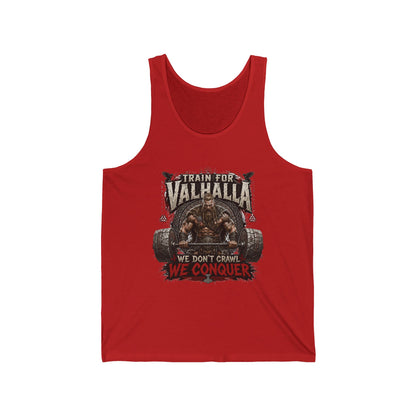 Valhalla Training Tank - "Train for Valhalla: We Don't Crawl, We Conquer" Gym Tank Top
