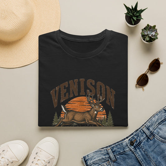 Venison Deer T‑Shirt — Retro Hunting Vintage Sunset Graphic Tee