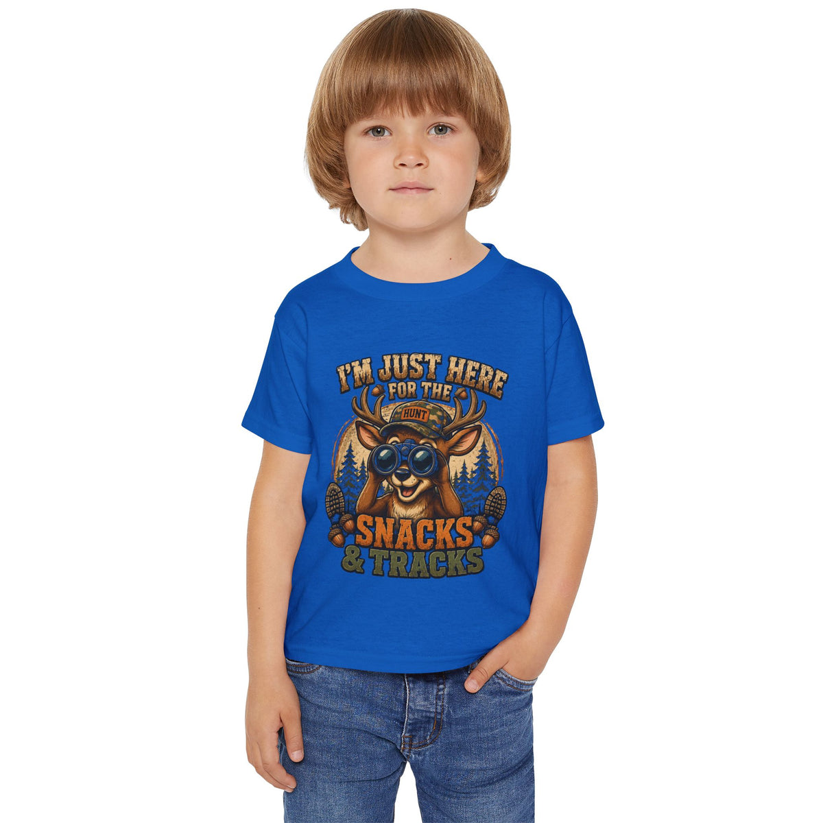 Toddler T-Shirt — "I'm Just Here for the Snacks & Tracks" Cute Deer Camping Shirt