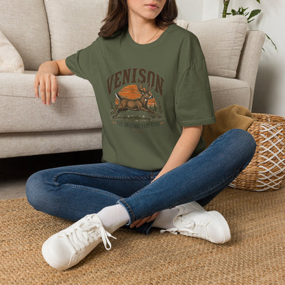 Venison Deer T‑Shirt — Retro Hunting Vintage Sunset Graphic Tee