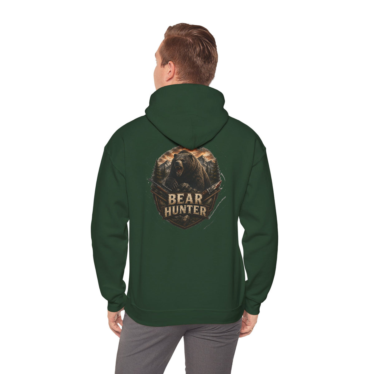 Bear Hunter Hoodie — Rustic Wildlife Hunting Graphic Sweatshirt