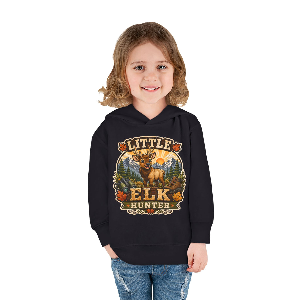 Toddler Hoodie – "Little Elk Hunter" Cute Woodland Animal Pullover for Kids