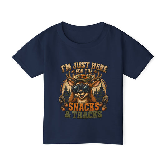 Toddler T-Shirt — "I'm Just Here for the Snacks & Tracks" Cute Deer Camping Shirt