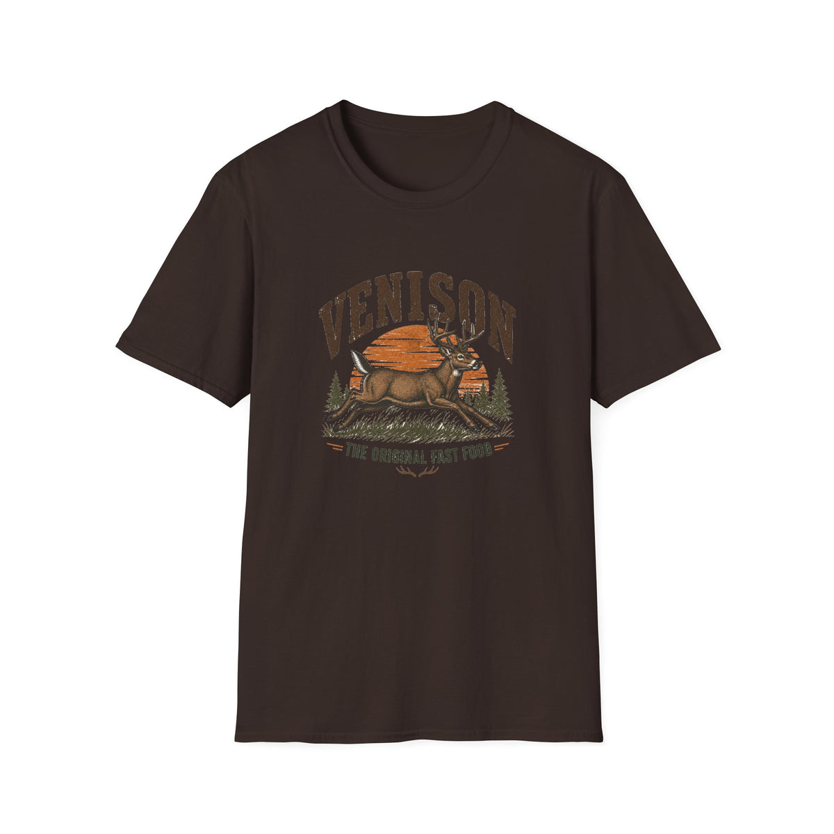 Venison Deer T‑Shirt — Retro Hunting Vintage Sunset Graphic Tee