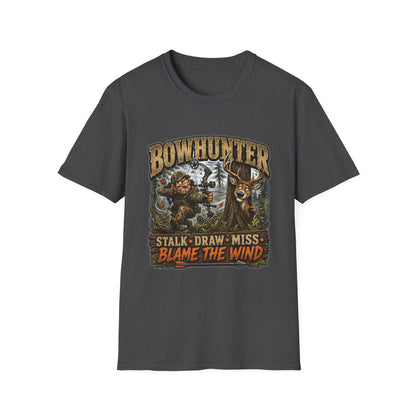 Bowhunter T-Shirt — "Stalk • Draw • Miss • Blame The Wind" Hunting Graphic Tee