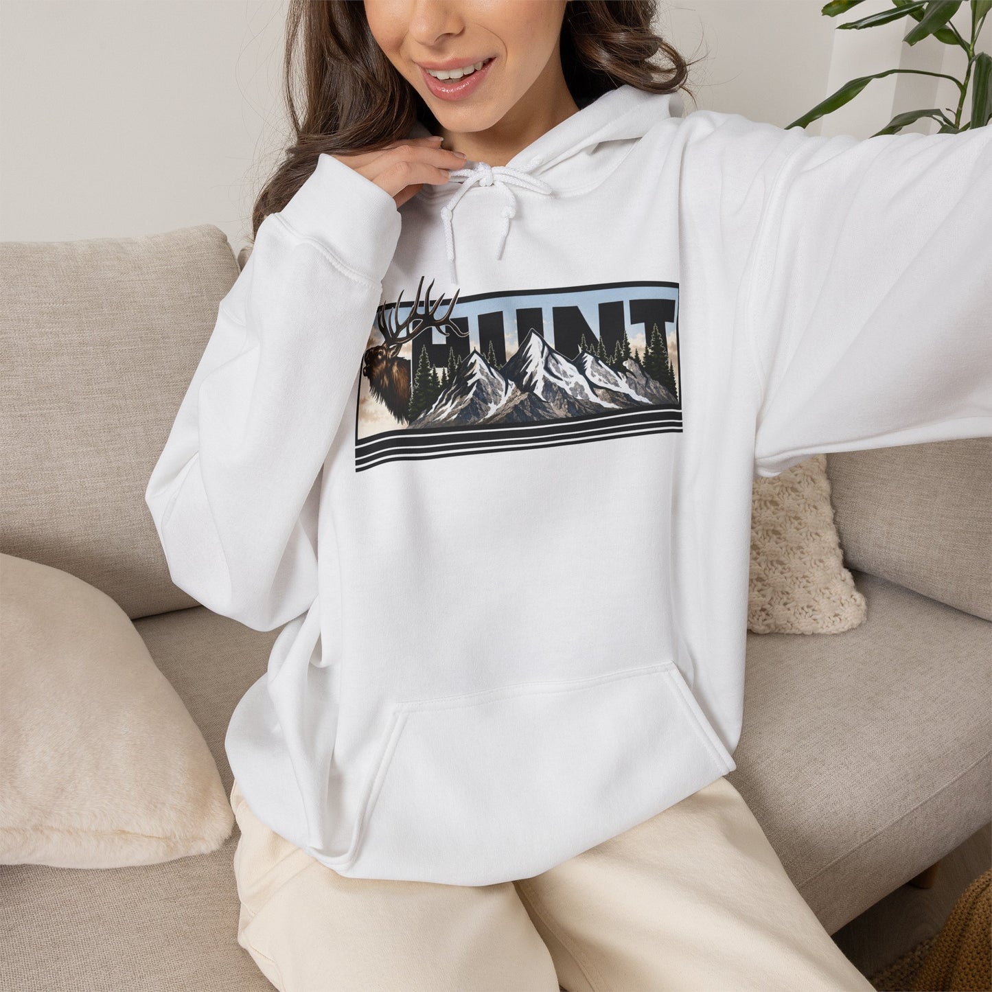 Hunt Elk Mountain Hoodie — Outdoor Hunting Graphic Sweatshirt