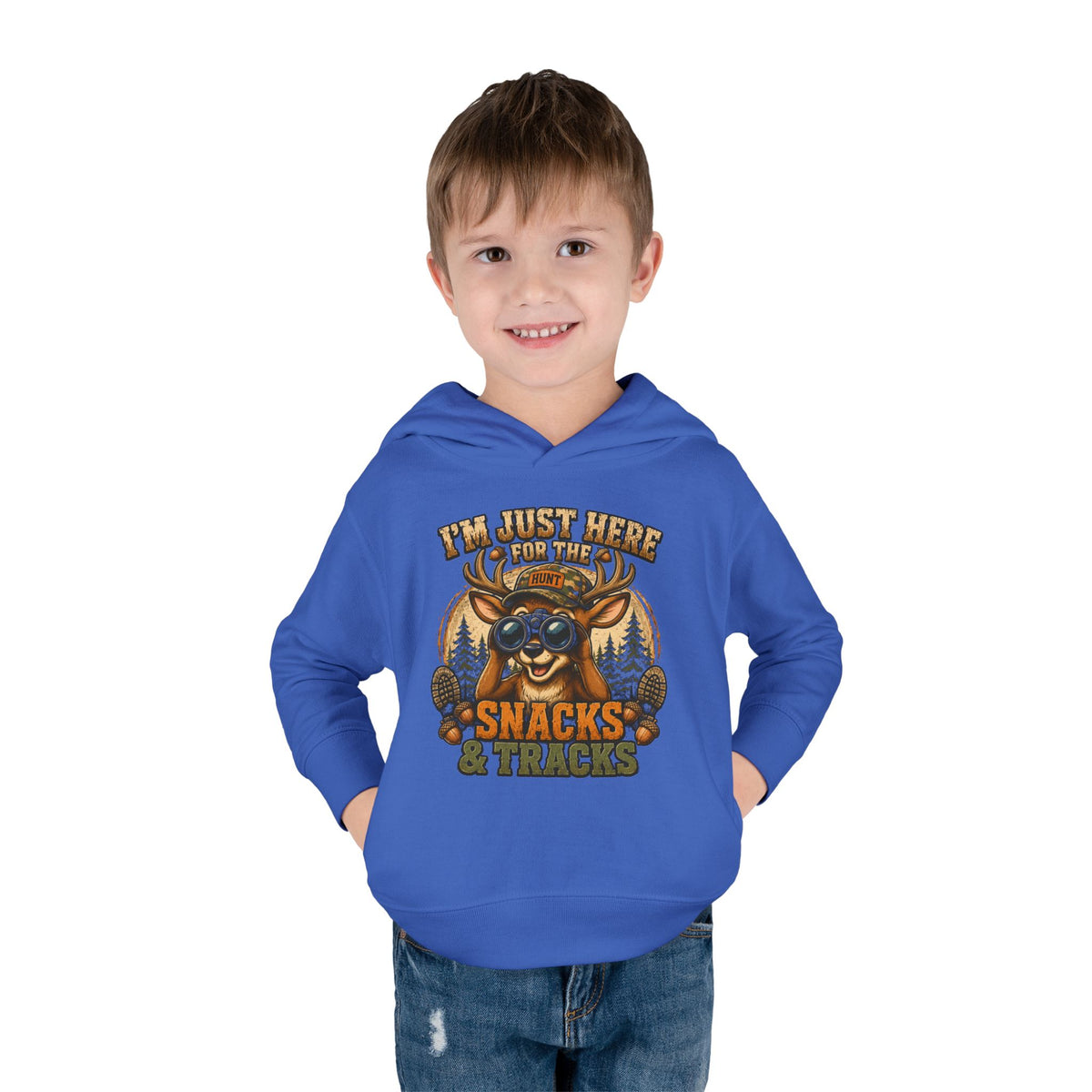 Toddler Hoodie — "I'm Just Here for the Snacks & Tracks" Cute Deer Pullover