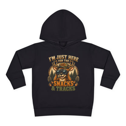 Toddler Hoodie — "I'm Just Here for the Snacks & Tracks" Cute Deer Pullover