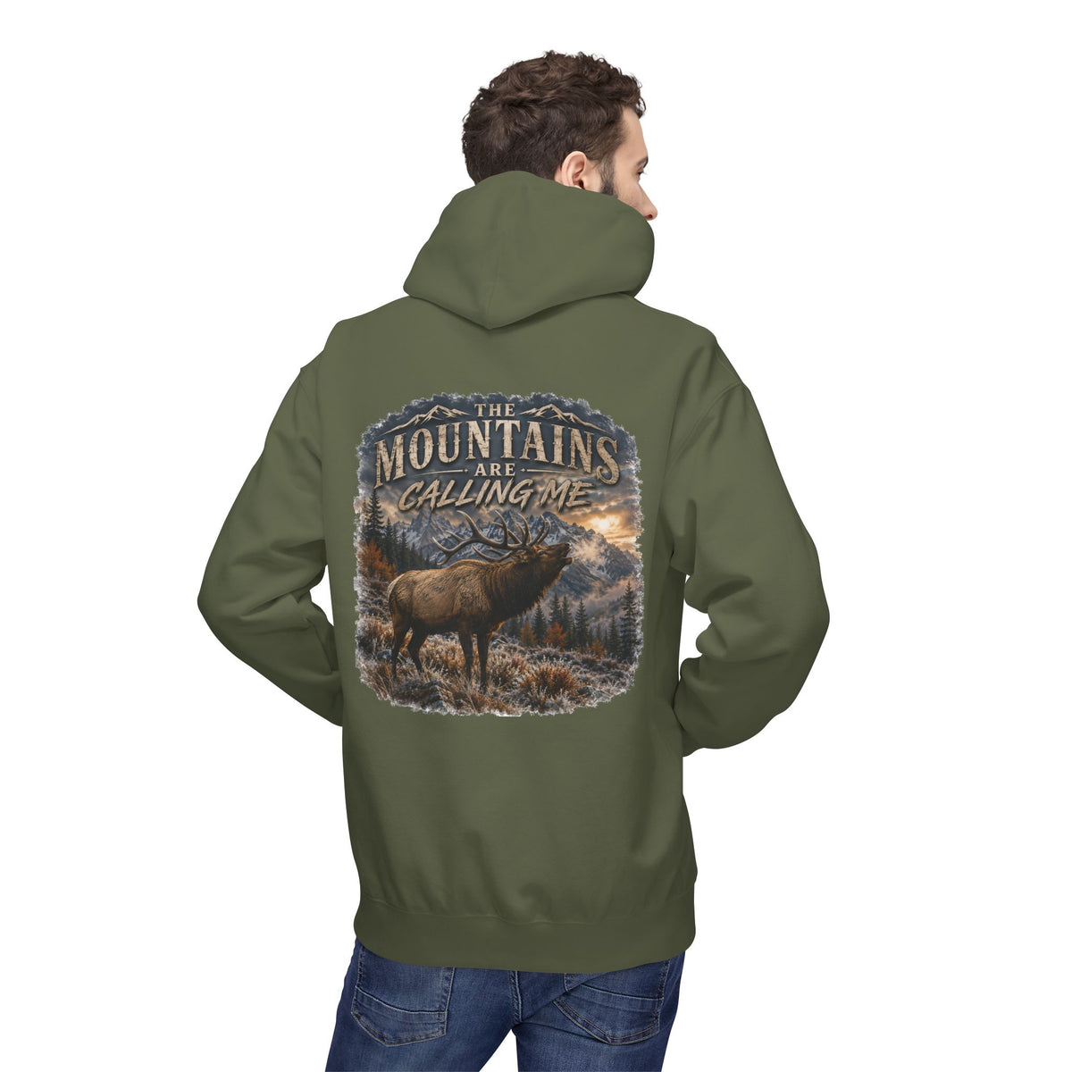 Mountain Calling Hoodie — 'Mountains Are Calling Me' Elk Graphic