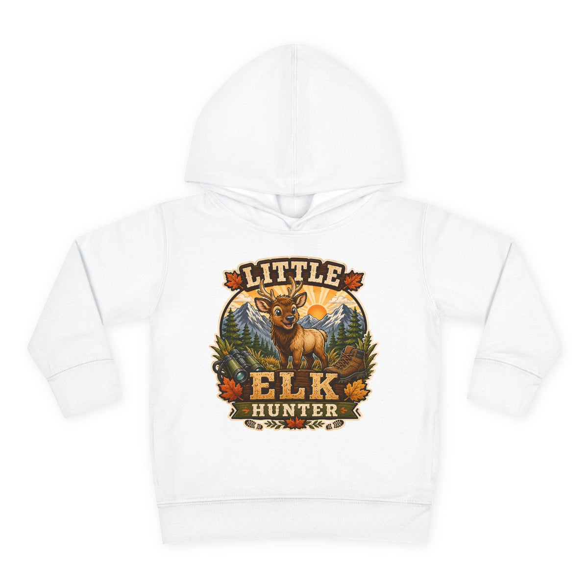 Toddler Hoodie – "Little Elk Hunter" Cute Woodland Animal Pullover for Kids