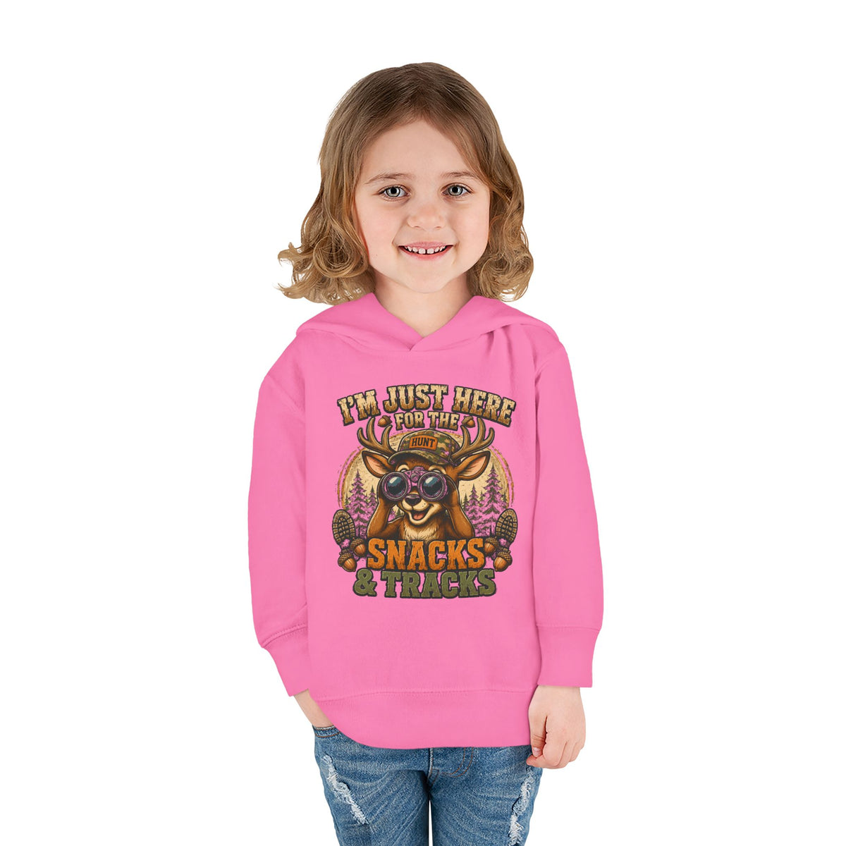 Toddler Hoodie — "I'm Just Here for the Snacks & Tracks" Cute Deer Pullover