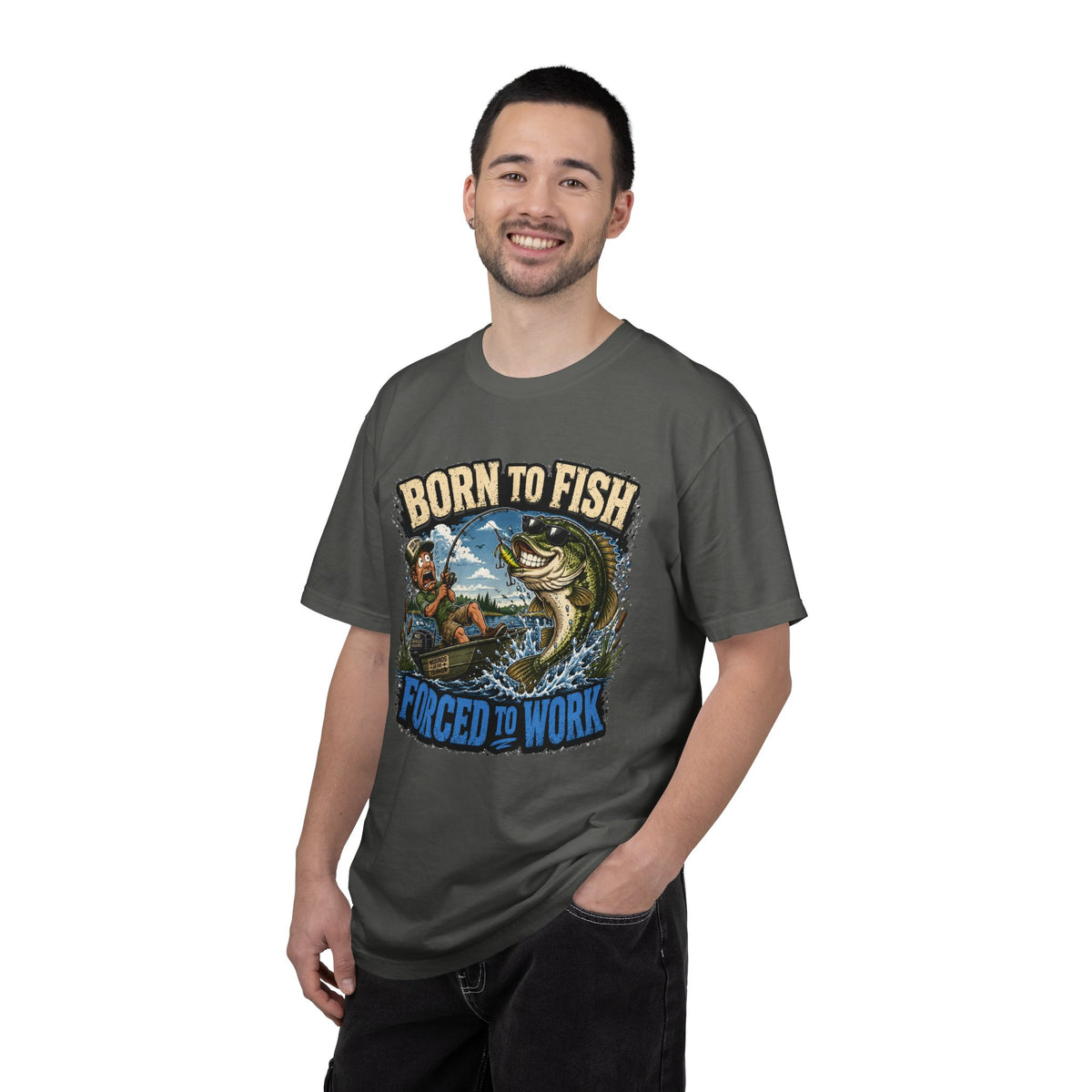 Born to Fish, Forced to Work T-Shirt — Funny Fishing Graphic Tee
