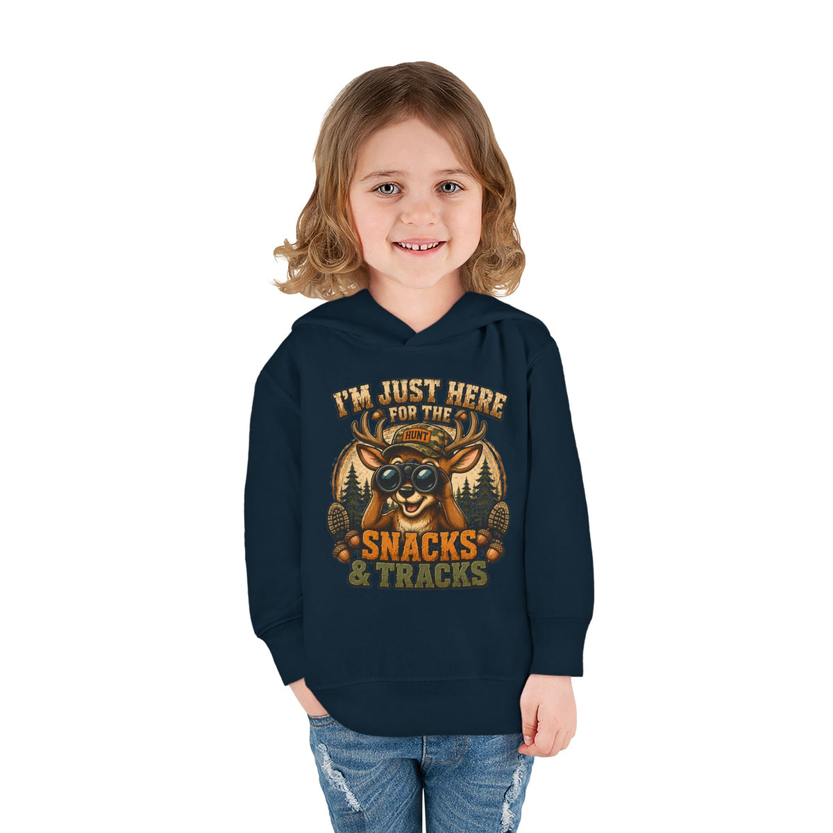 Toddler Hoodie — "I'm Just Here for the Snacks & Tracks" Cute Deer Pullover