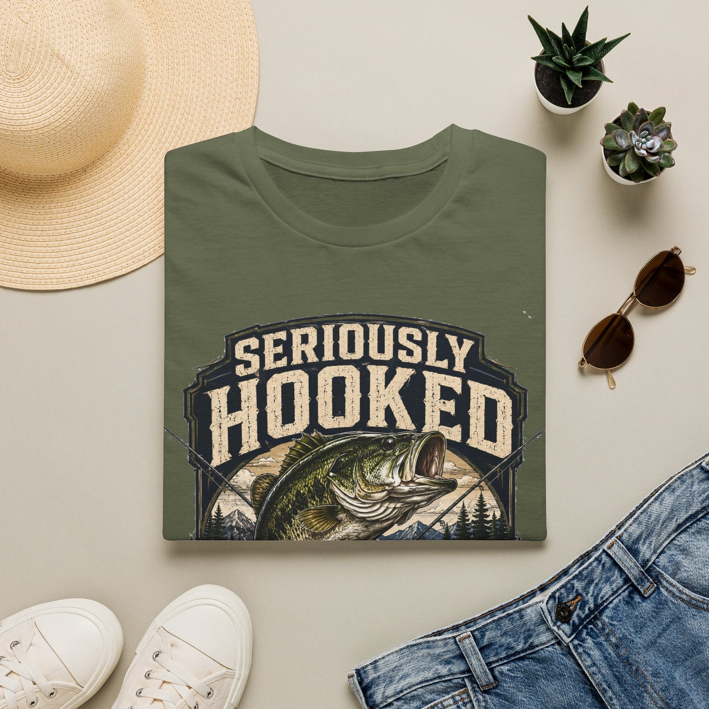 Seriously Hooked Fishing T-Shirt — Bass Angler Graphic Tee