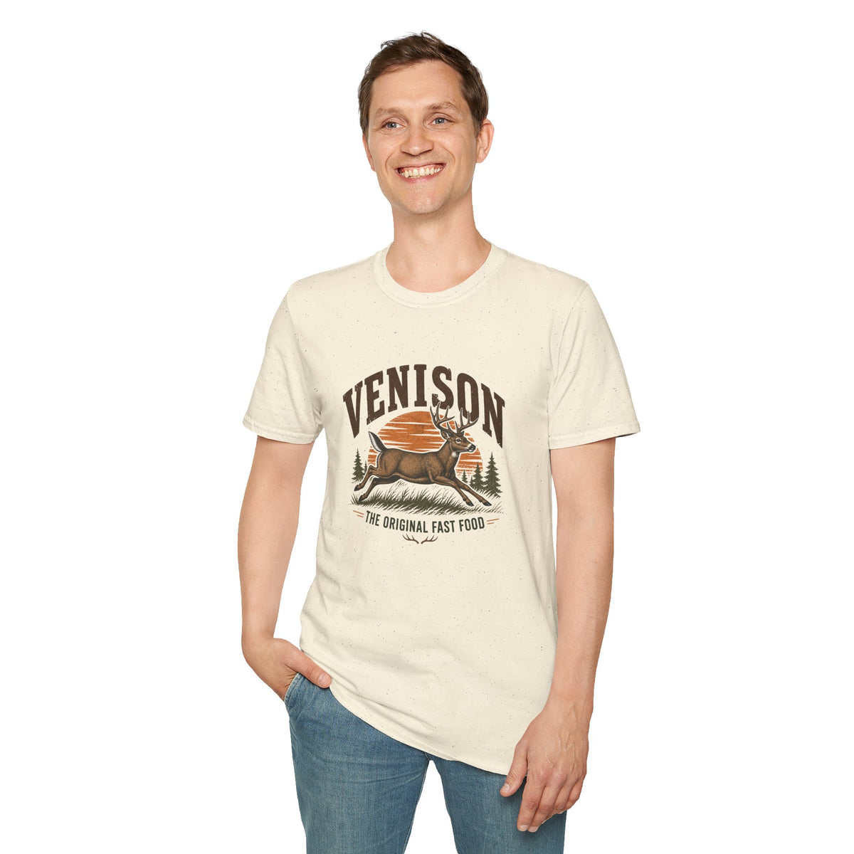 Venison Deer T‑Shirt — Retro Hunting Vintage Sunset Graphic Tee