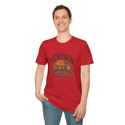 Venison Deer T‑Shirt — Retro Hunting Vintage Sunset Graphic Tee