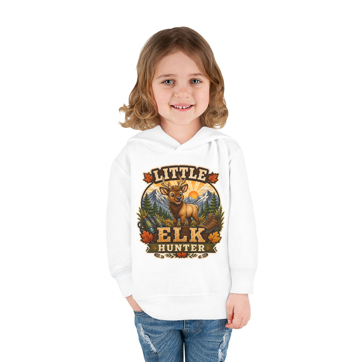 Toddler Hoodie – "Little Elk Hunter" Cute Woodland Animal Pullover for Kids