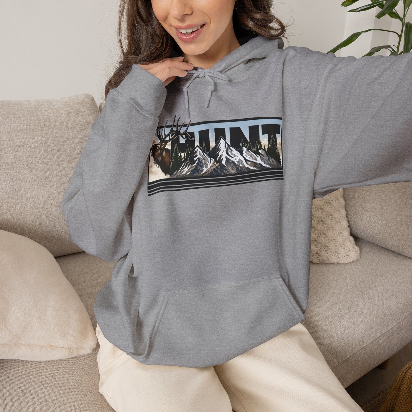 Hunt Elk Mountain Hoodie — Outdoor Hunting Graphic Sweatshirt