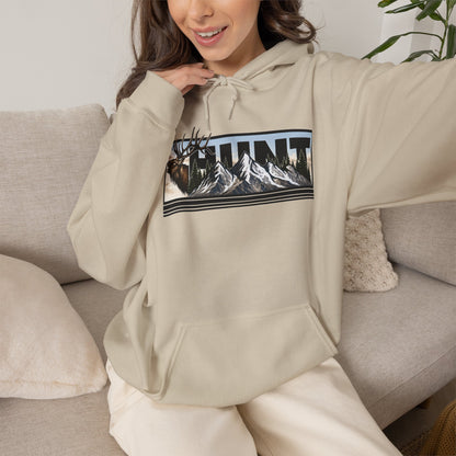 Hunt Elk Mountain Hoodie — Outdoor Hunting Graphic Sweatshirt