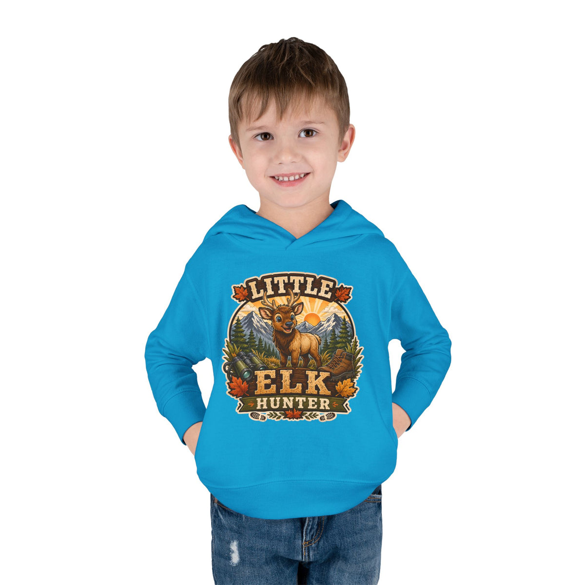Toddler Hoodie – "Little Elk Hunter" Cute Woodland Animal Pullover for Kids