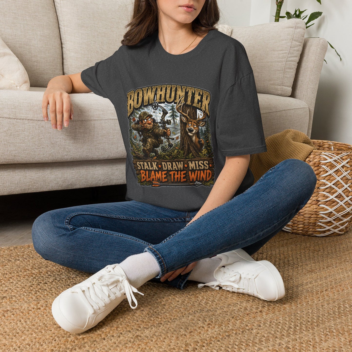 Bowhunter T-Shirt — "Stalk • Draw • Miss • Blame The Wind" Hunting Graphic Tee