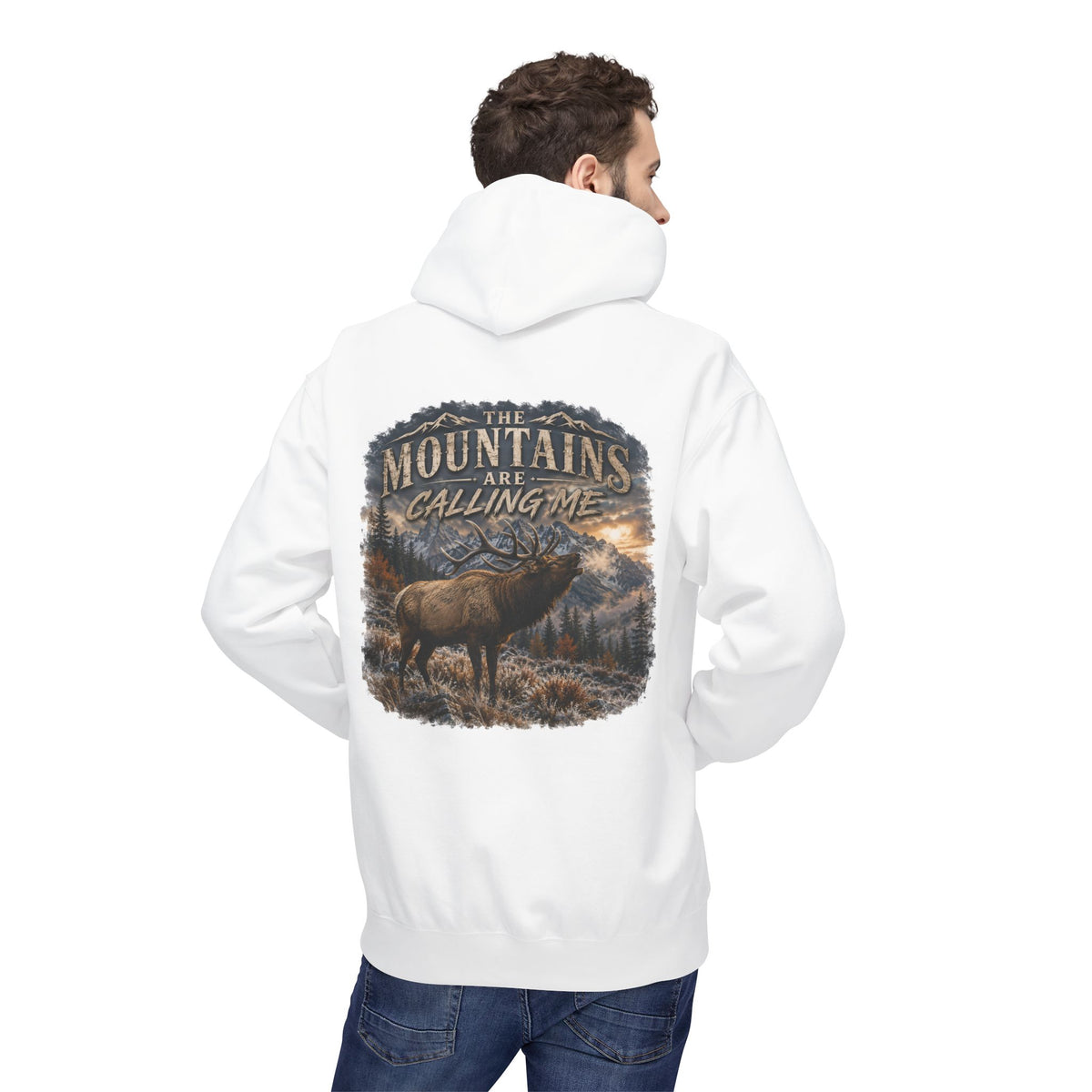 Mountain Calling Hoodie — 'Mountains Are Calling Me' Elk Graphic