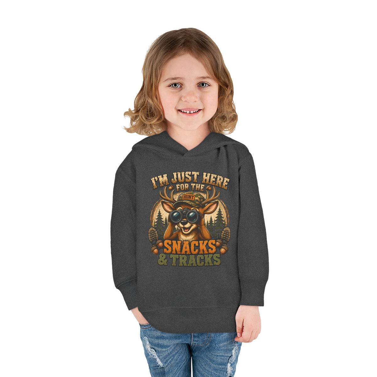 Toddler Hoodie — "I'm Just Here for the Snacks & Tracks" Cute Deer Pullover